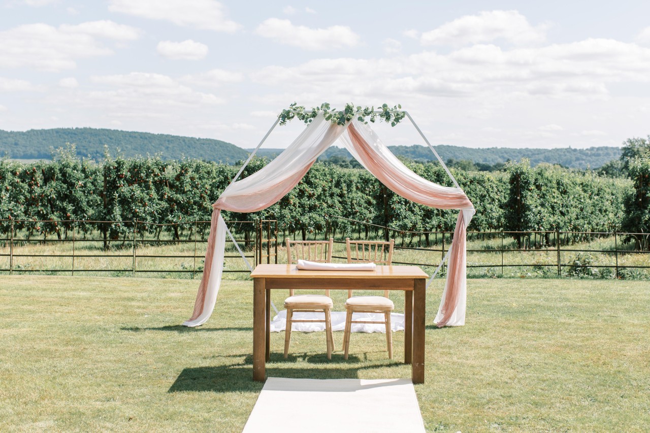 A garden ceremony at Glewstone Court
