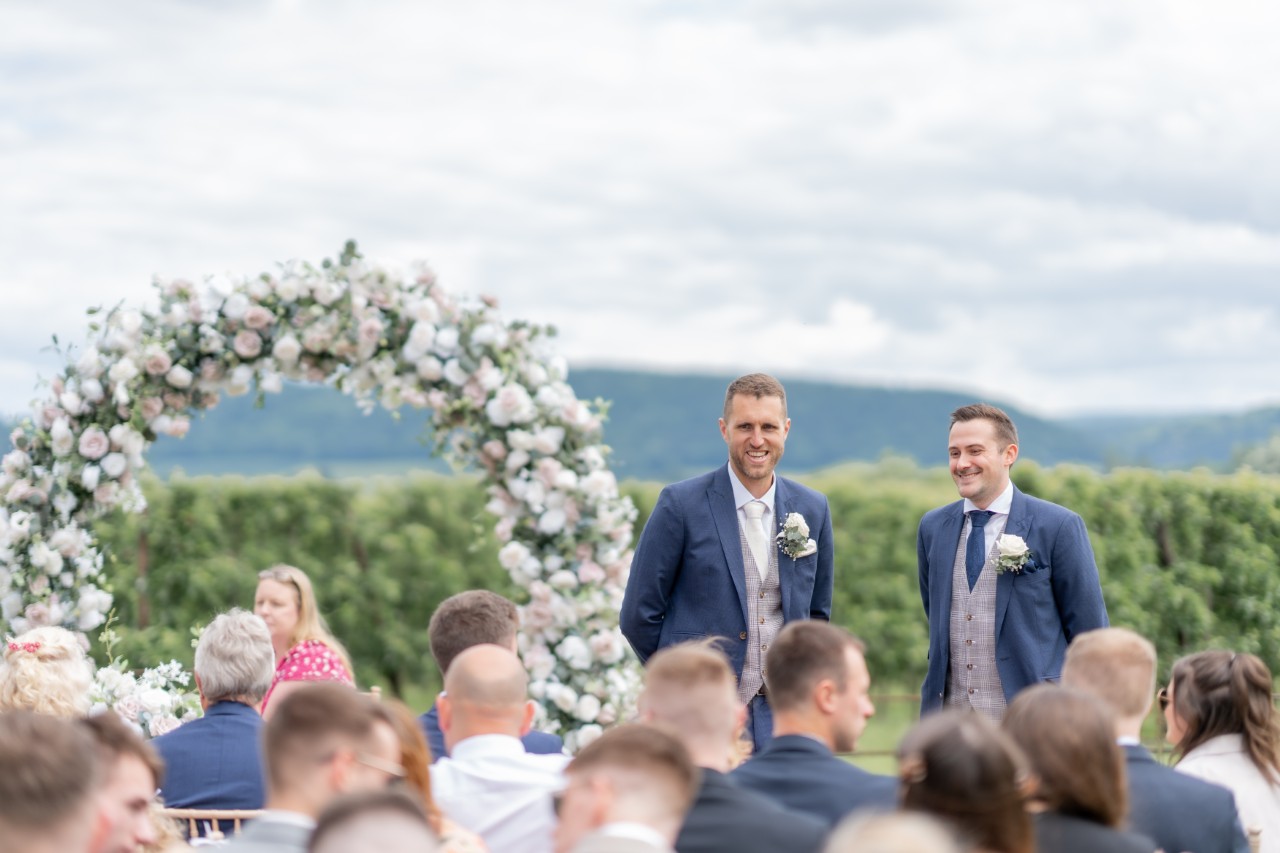 An outdoor ceremony arch at Glewstone Court