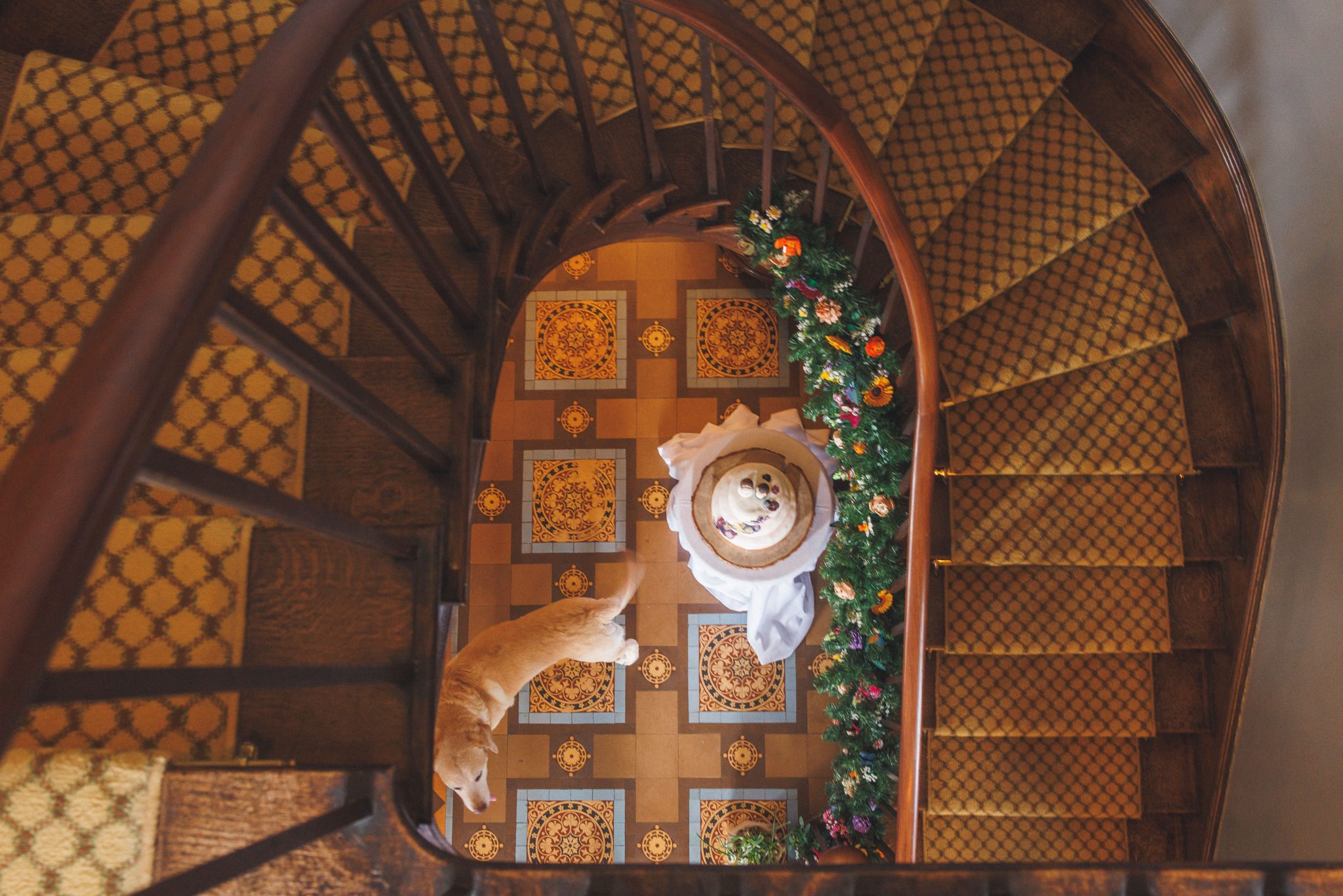 The entrance hall and mahogany staircase