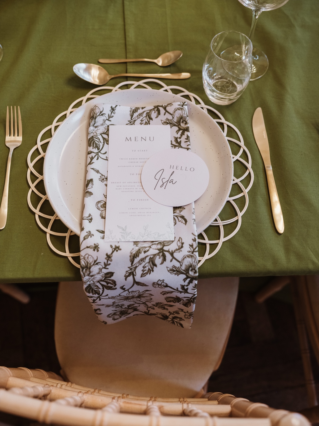 A place setting laid for private dining at Glewstone Court